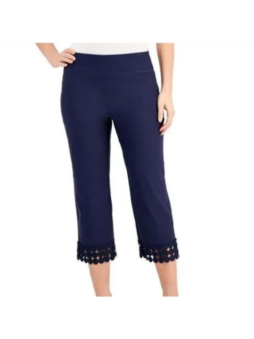 NWT JM Collection Women's Blue Tummy Control Lace-Trim Pull On XL Capri Pants‎